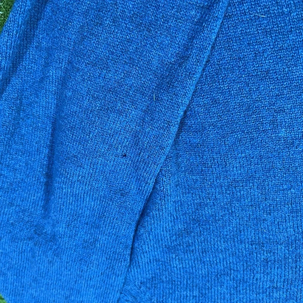 Vintage 50s Designer Sweater LG Lambs Wool Sweater Teal Blue Henley House Flaw